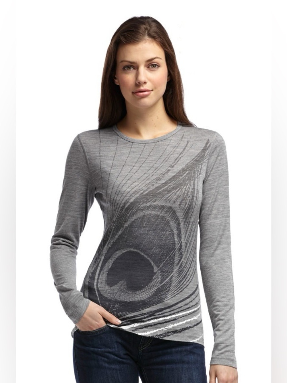 Icebreaker Tee Top Womens M Merino 200 Wool Graphic Peacock Outdoor Hike Camp